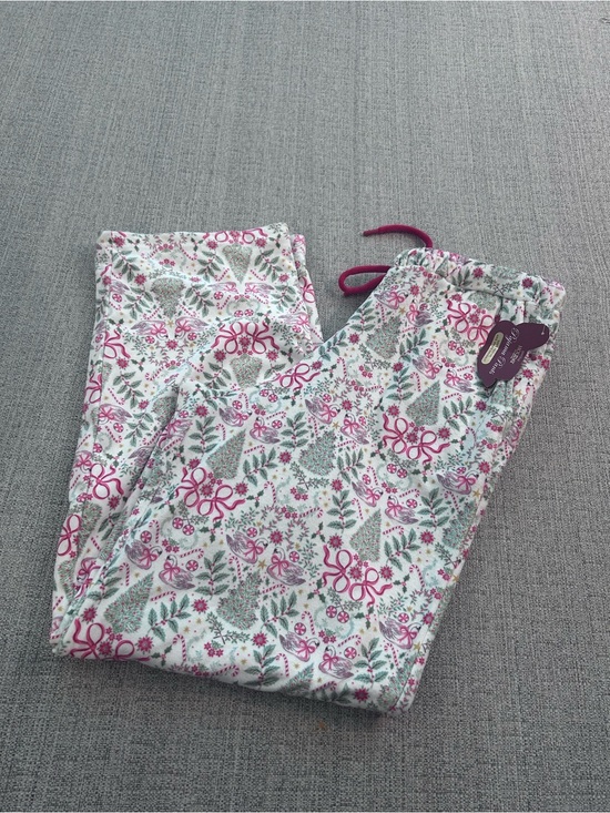 Envogue Other - Envogue White Holiday Floral & Candy-Print Pajama Pant Pink Accents. Size L NWT